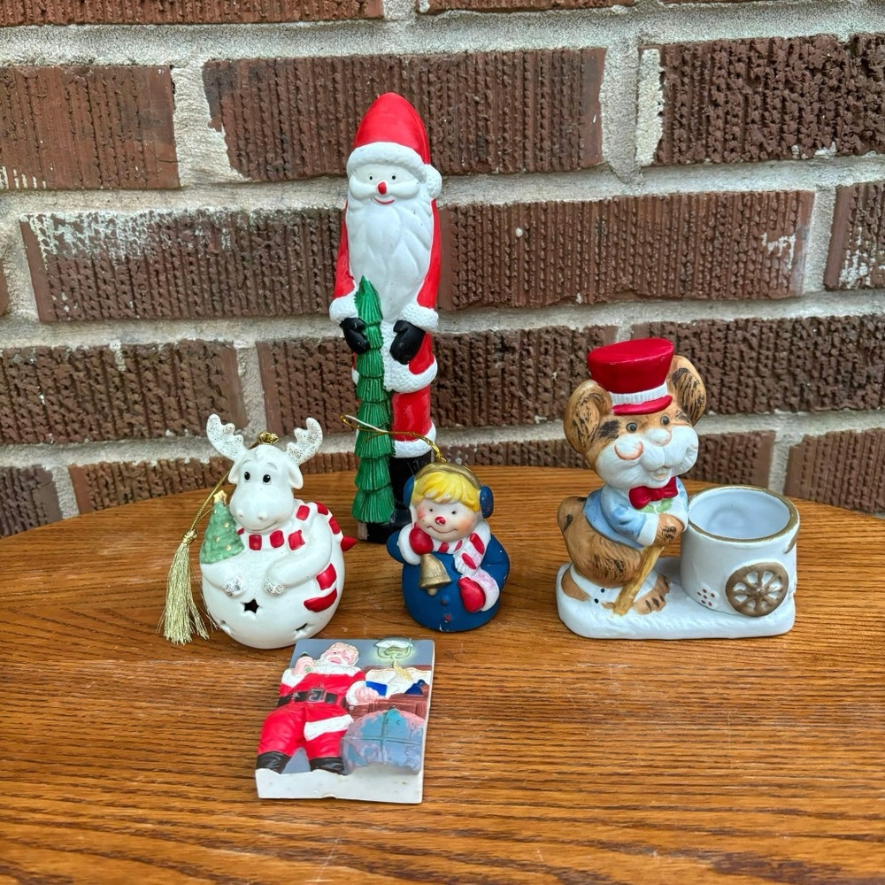 Christmas ceramic bundle vintage ornaments planter fridge magnet table top